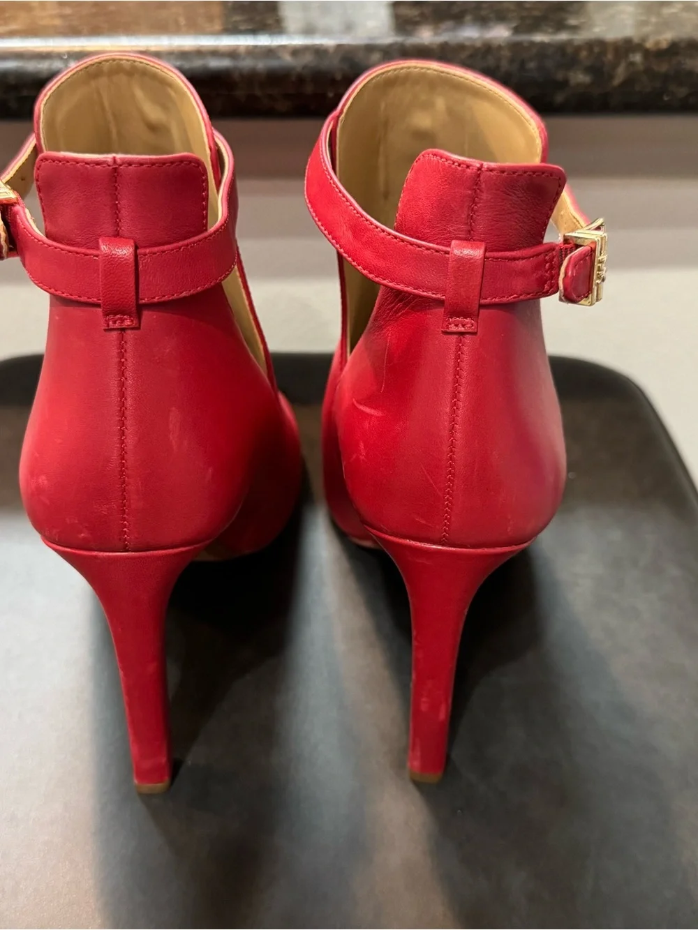 Michael Kors Red Peep-Toe Ankle Strap Stiletto Booties